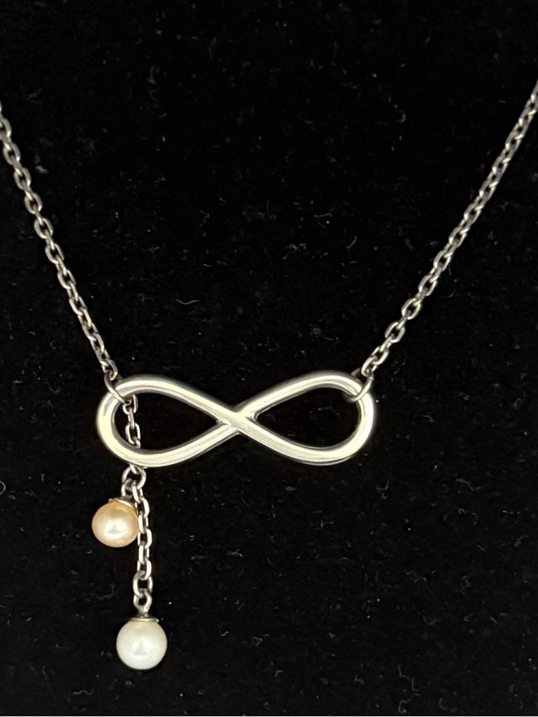 Infinite Love Necklace W/ Two Dangling Pearls Feminine Romantic